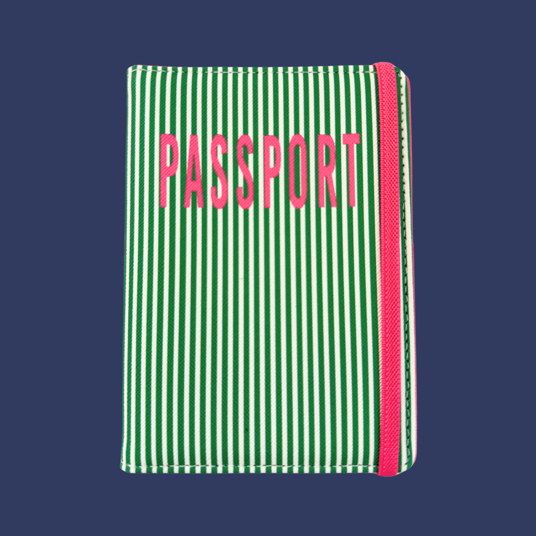 Green Stripe Passport Case | Vegan Leather Travel Accessory & Holder