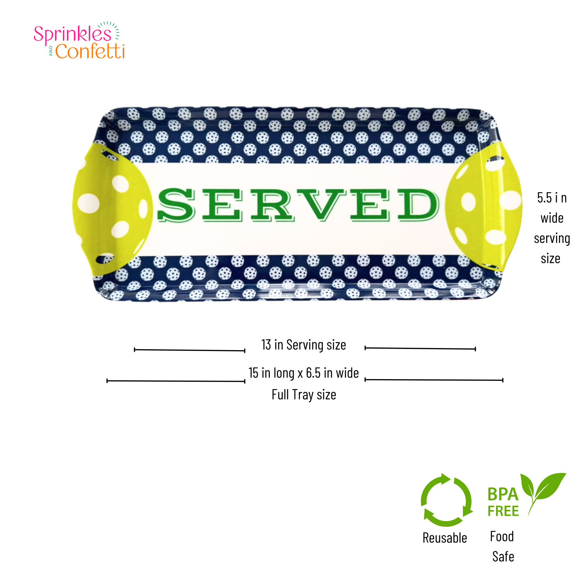 Pickleball Melamine ServingTray for Appetizers & Desserts