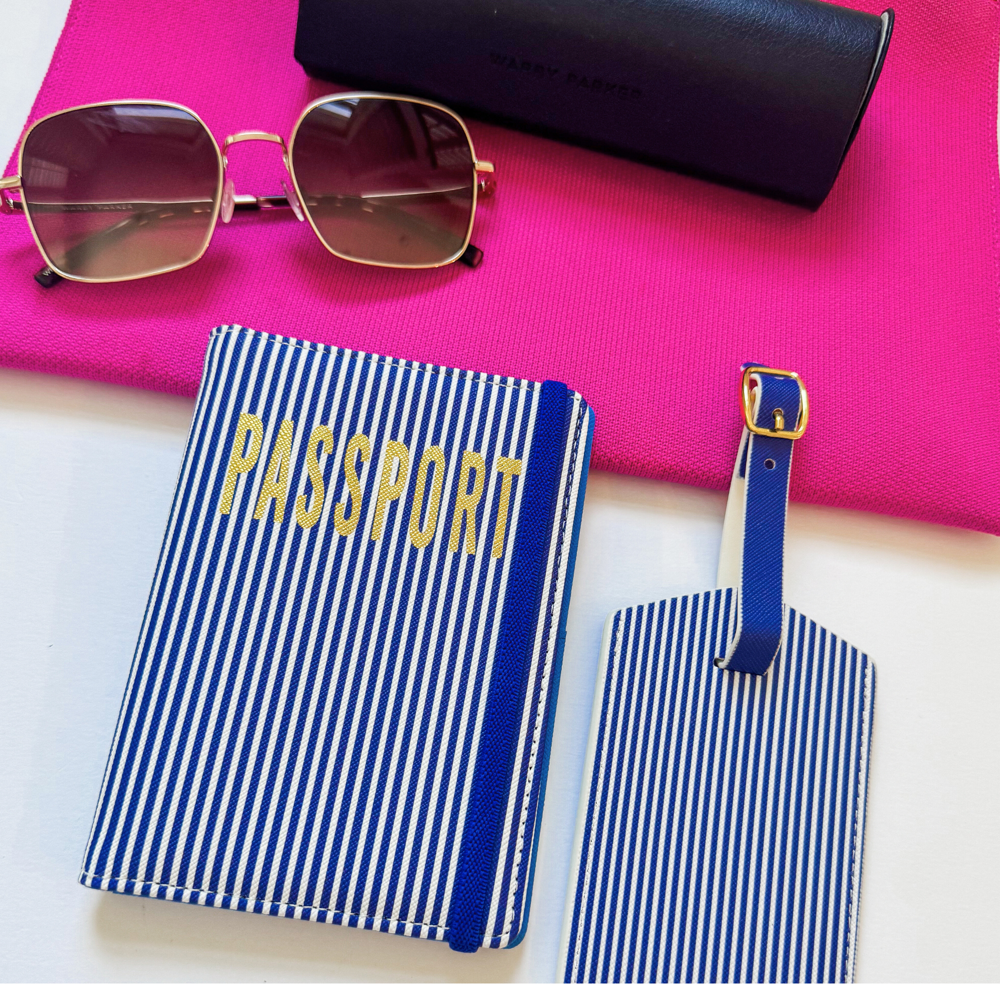 Navy Stripe Passport Case | Vegan Leather Travel Accessory & Holder