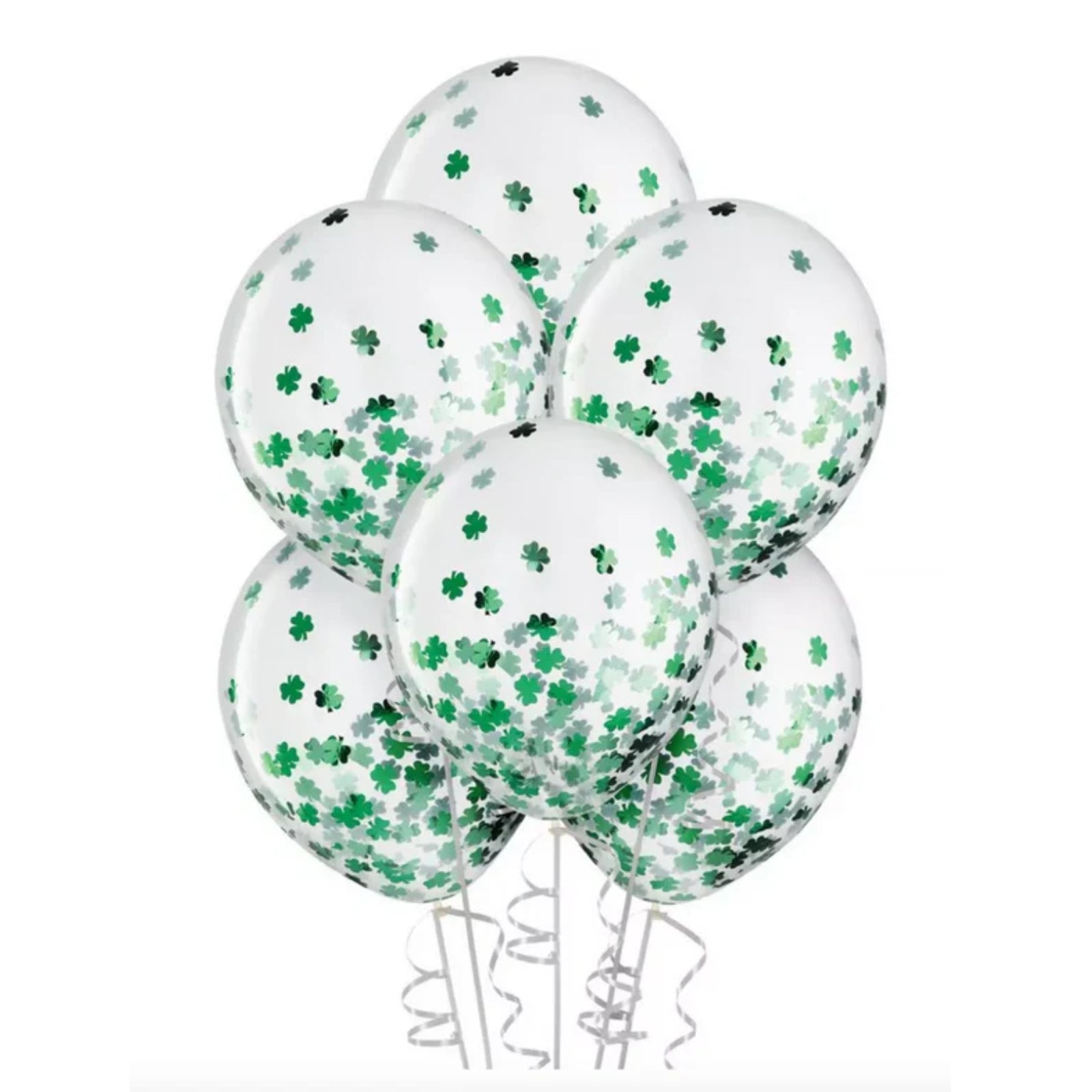 12" Clear Shamrock Confetti Balloons – 6 Ct | St. Patrick’s Day Party Decorations with Green Shamrock Confetti