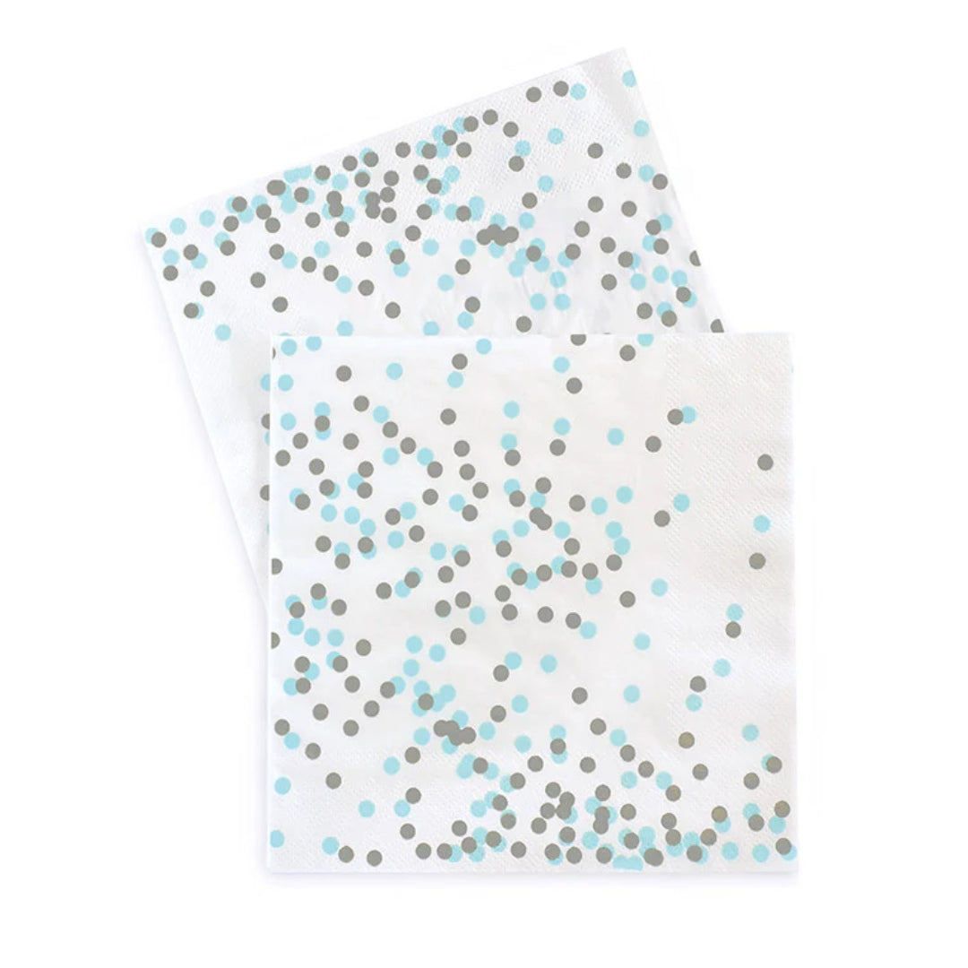 Blue Confetti Large Napkin - Light Blue & Silver Dot Design, Premium 3-Ply, 20 Pack