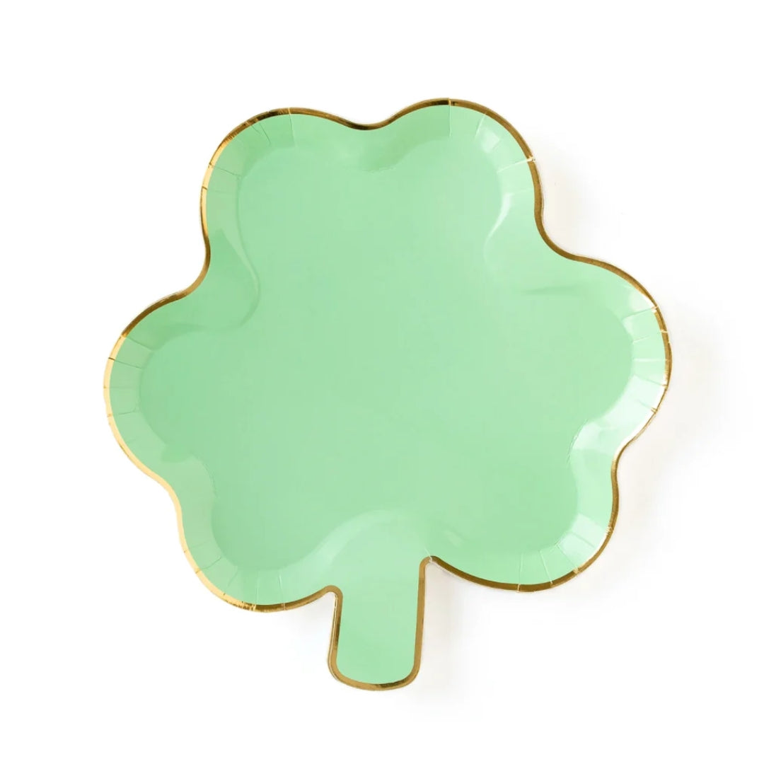 St. Patrick's Day Green Shamrock Party Plates with Gold Foil Detail