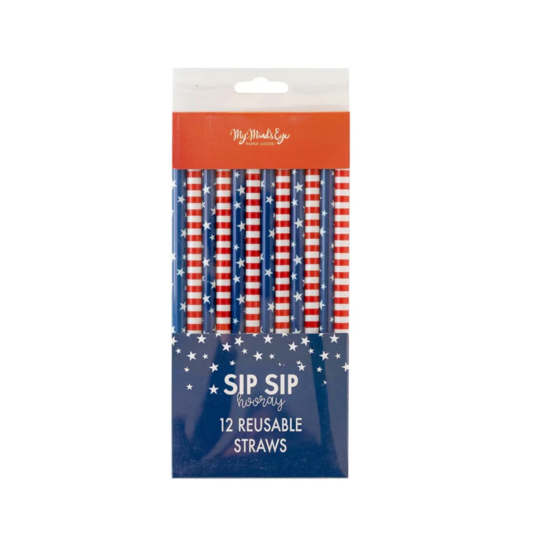 Patriotic Red, White & Blue Reusable Straws