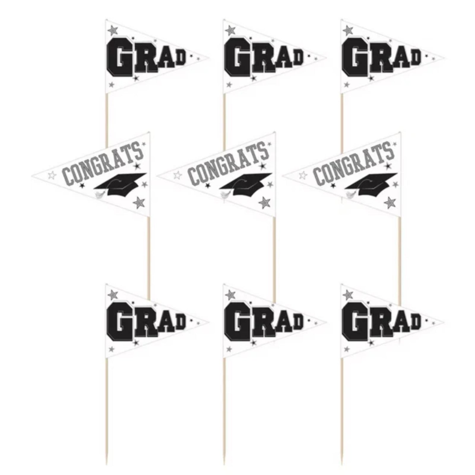 Graduation Party Cupcake & Food Picks – 36 Ct | Black Grad Cap Toppers for Celebration and Dessert Décor