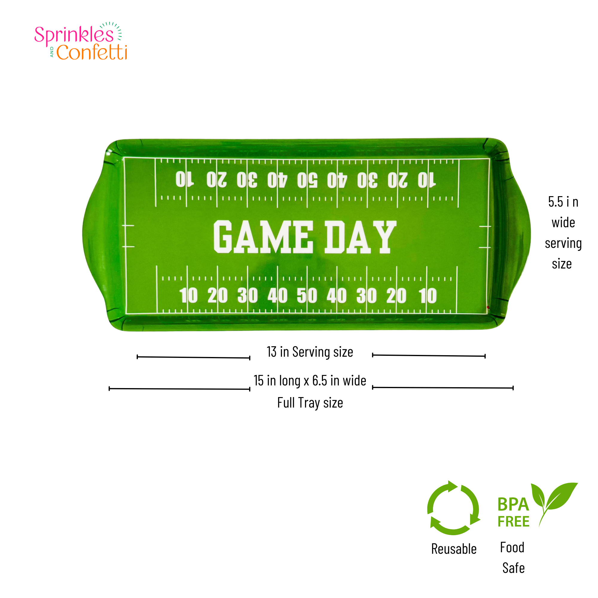 Green Football GameDay Melamine Tray for Appetizers & Tailgate Parties