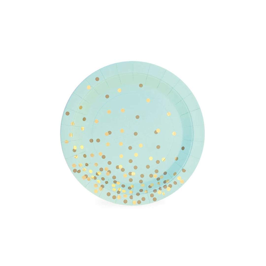 Paper Eskimo Mint Green & Gold Confetti Dessert Plates – 7 Inches, Pack of 12