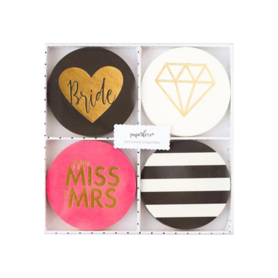 Bride to Be Coasters: Gold Foil Decor for Bachelorette & Bridal Shower Celebrations