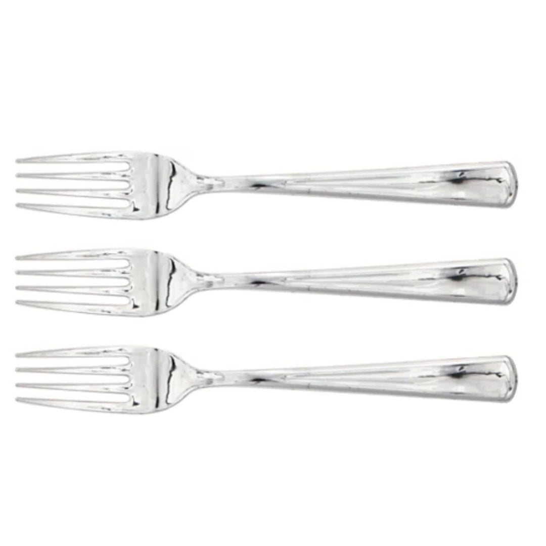 24-Count Silver Metallic Disposable Forks - Premium Heavyweight Plastic for Parties