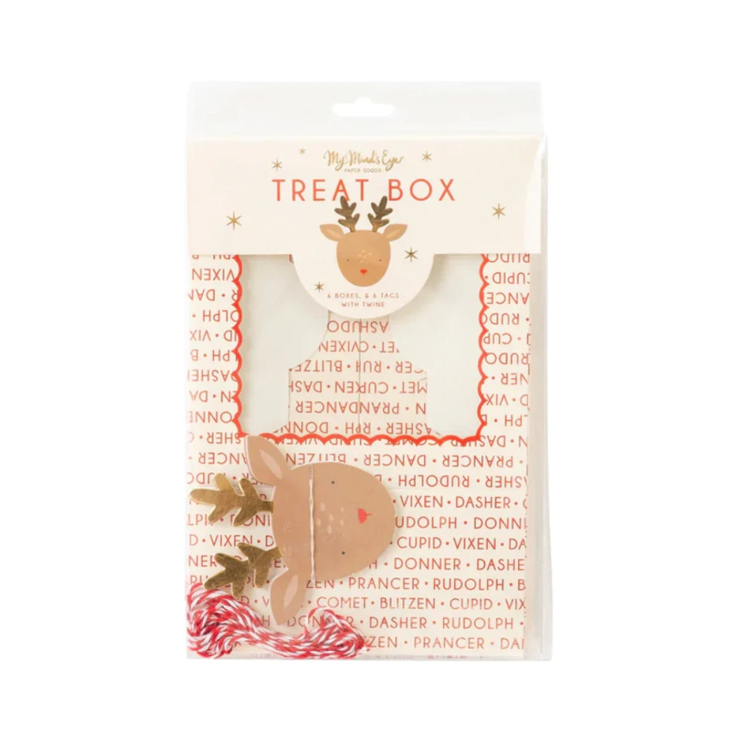 Rudolph Reindeer Treat Box Set - 6 Boxes with Tags & Twine