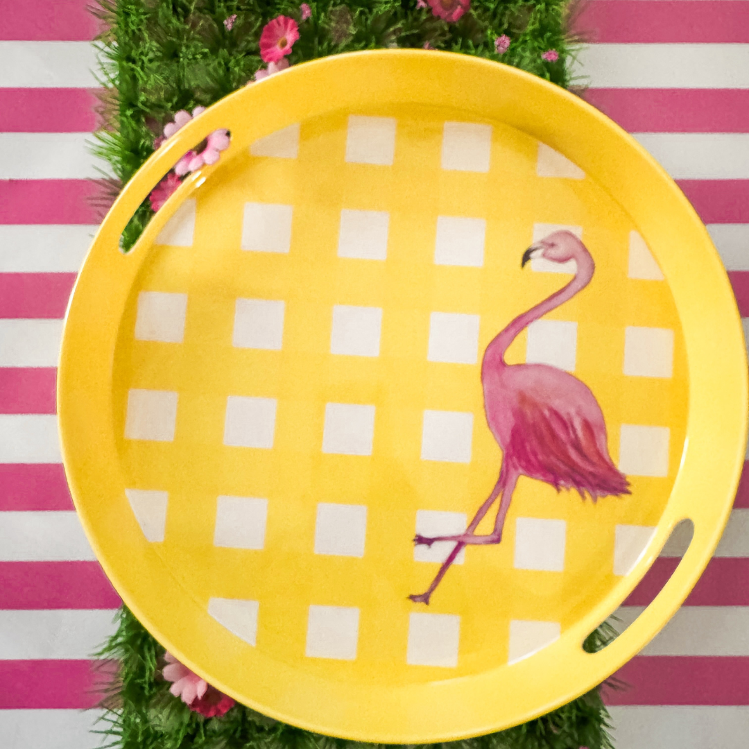 Flamingo Yellow Melamine Serving Tray with Handles | Fun Pool & Patio Decor