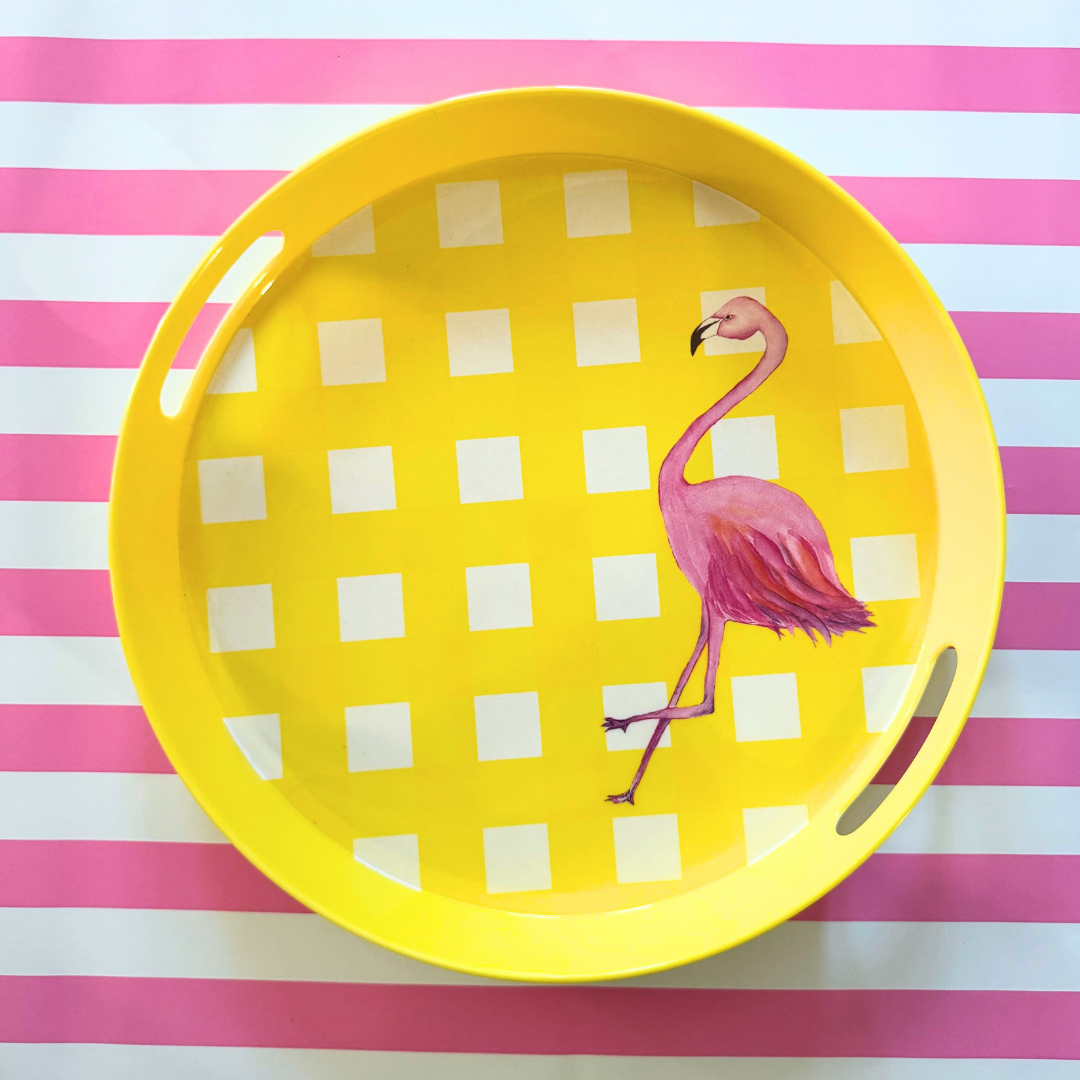 Flamingo Yellow Melamine Serving Tray with Handles | Fun Pool & Patio Decor