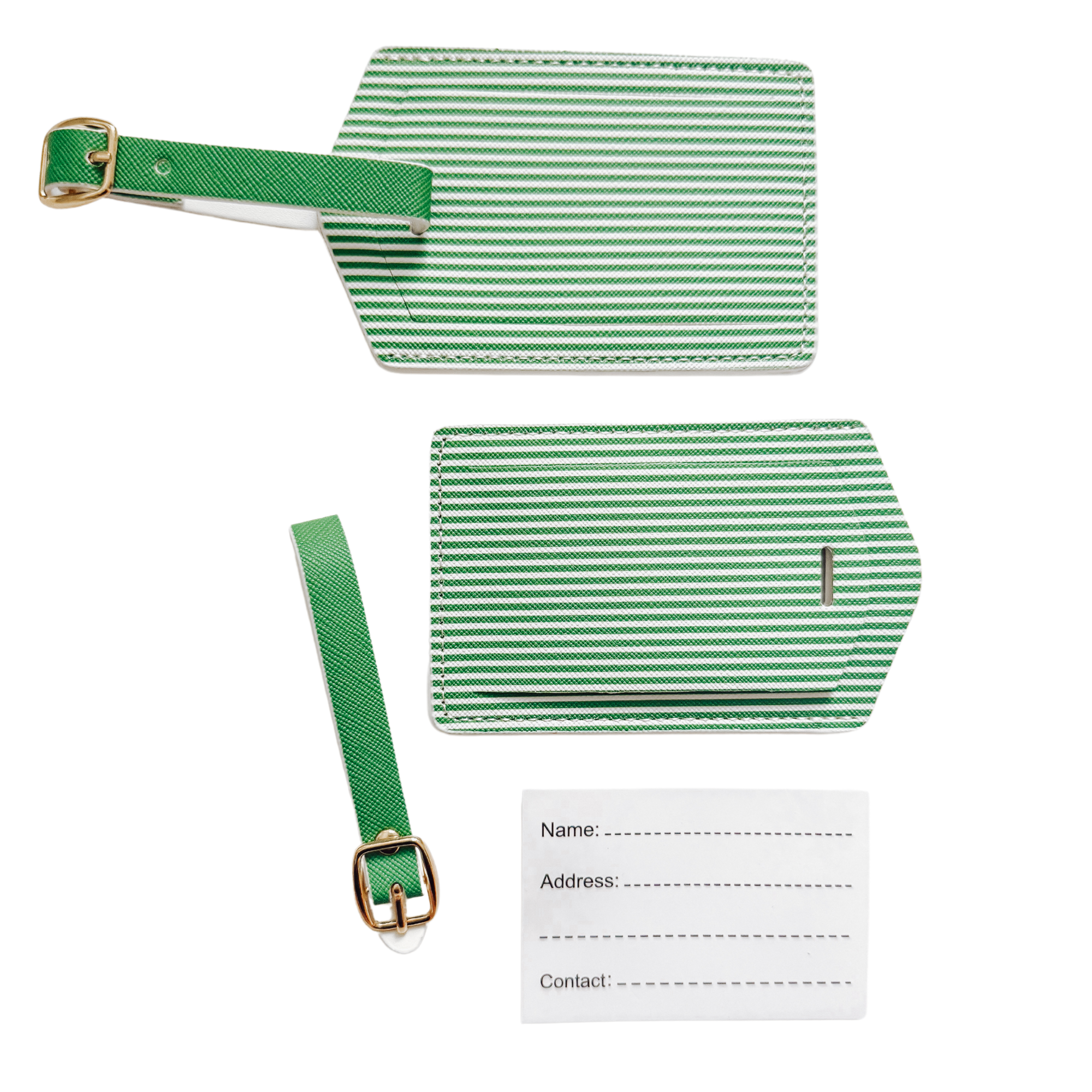 Green Stripe Luggage Tag Set | Vegan Leather Travel Accessory | 2-Pack