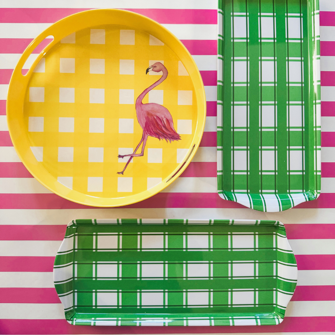 Flamingo Yellow Melamine Serving Tray with Handles | Fun Pool & Patio Decor