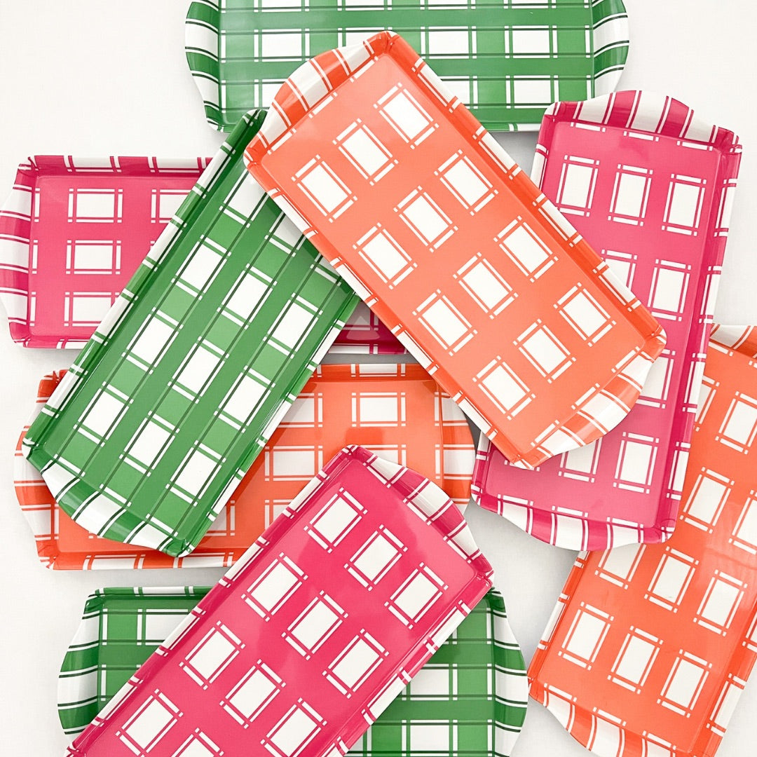 Green Plaid Gingham Reusable Melamine Party Tray
