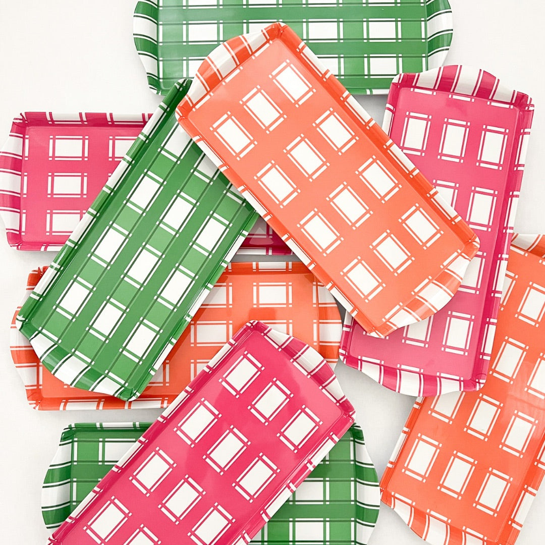 Green Plaid Gingham Reusable Melamine Party Tray for Appetizers & Desserts