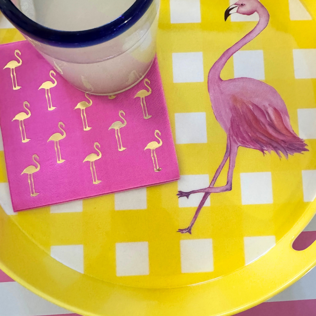 Flamingo Yellow Melamine Serving Tray with Handles | Fun Pool & Patio Decor