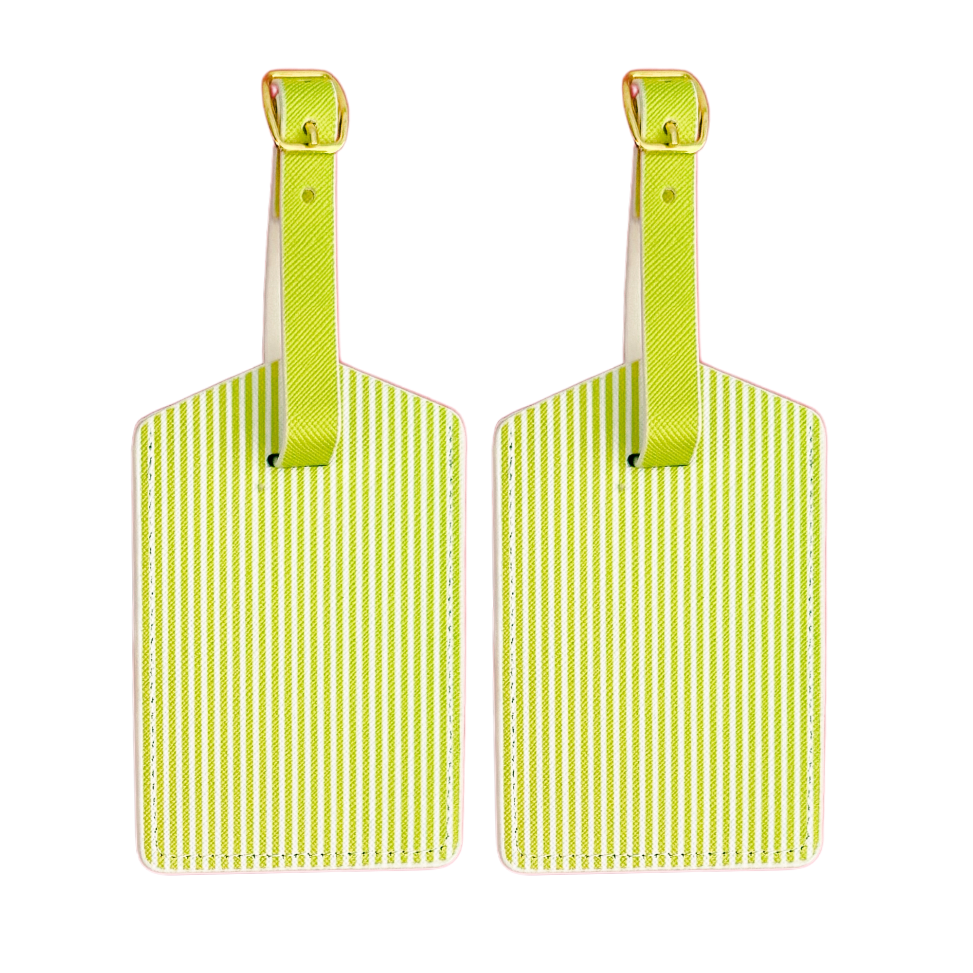 Citrus Lime Stripe Luggage Tag Set | Vegan Leather Travel Accessory | 2-Pack