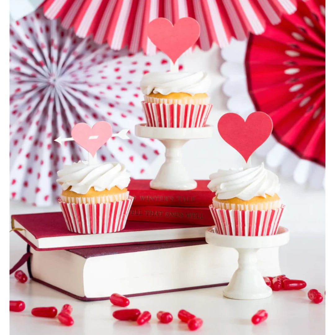 Valentine's Hearts & Arrows Cupcake Kit with Polka Dot Liners Toppers – 24 pcs