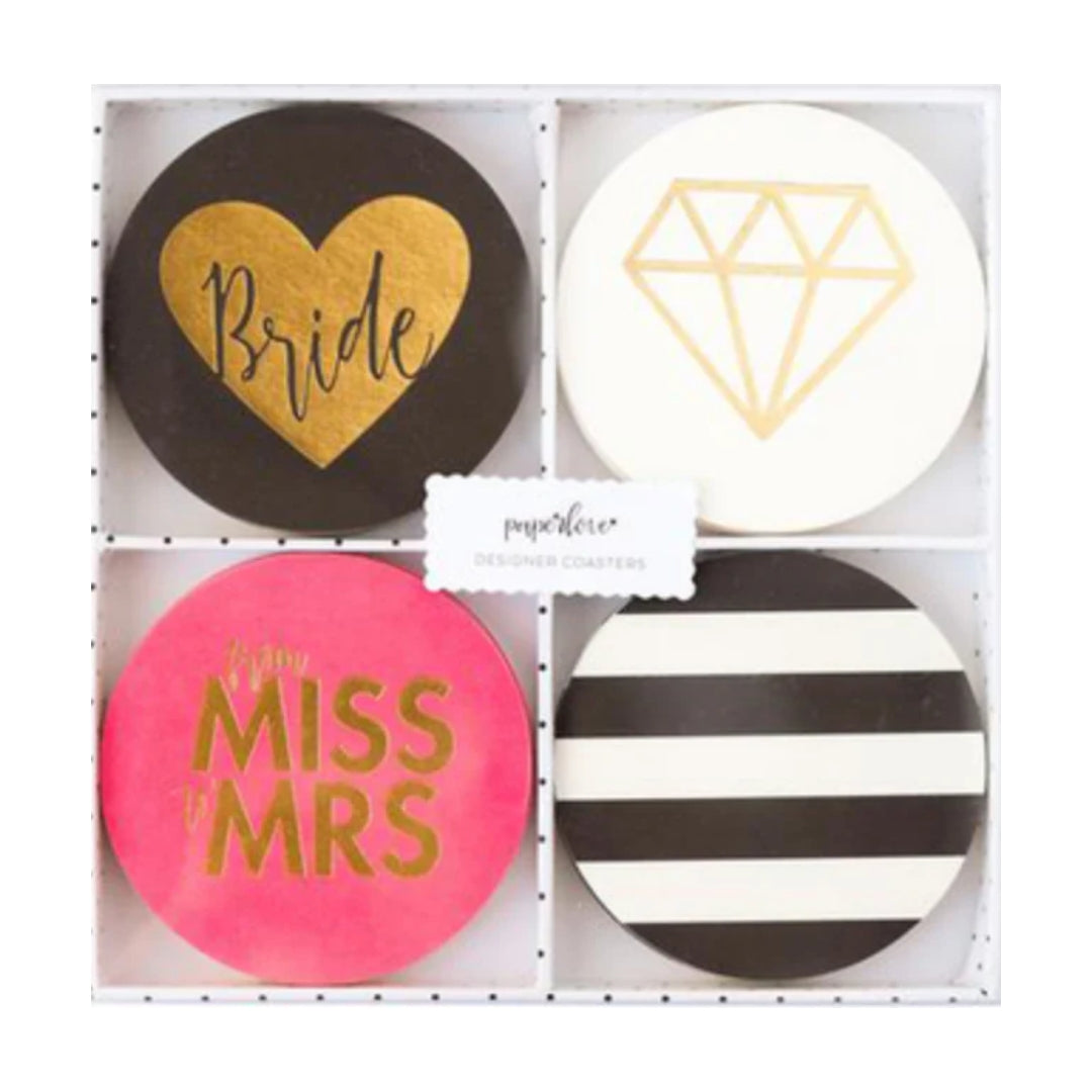 Bride to Be Coasters: Gold Foil Decor for Bachelorette & Bridal Shower Celebrations