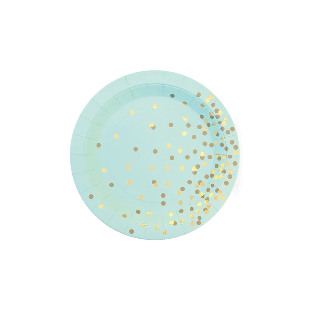 Paper Eskimo Mint Green & Gold Confetti Dessert Plates – 7 Inches, Pack of 12