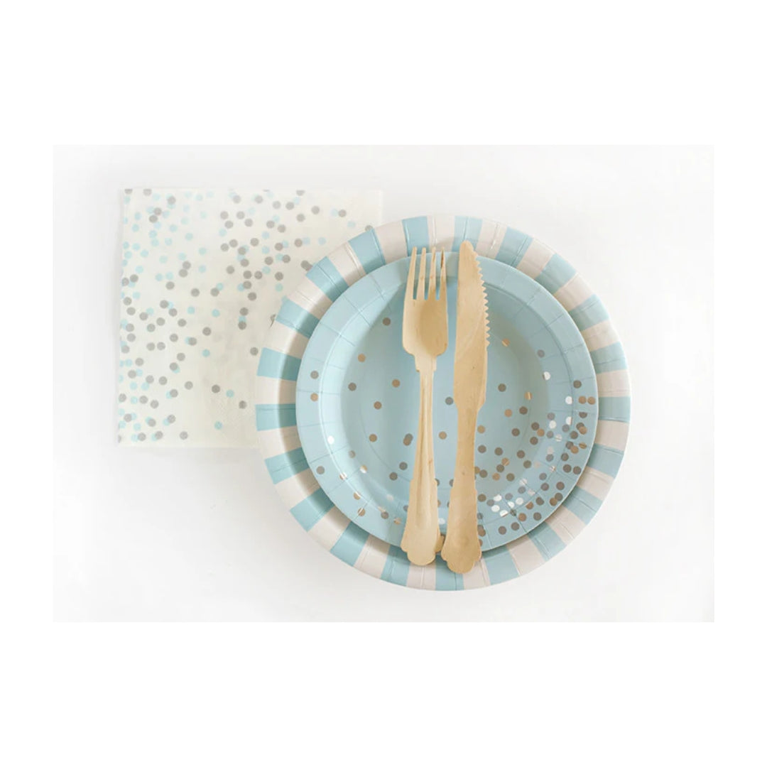 Blue Confetti Large Napkin - Light Blue & Silver Dot Design, Premium 3-Ply, 20 Pack