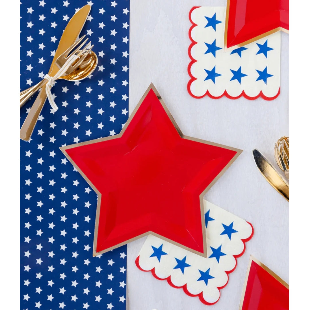 Red Star 4th of July Plate – Patriotic Star-Shaped with Gold Foil Trim