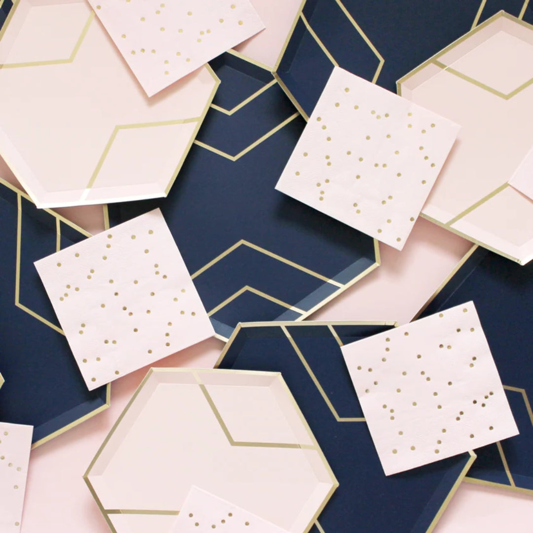 Navy & Gold Foil Hexagon Large Plates – Elegant Dinnerware for Parties & Celebrations