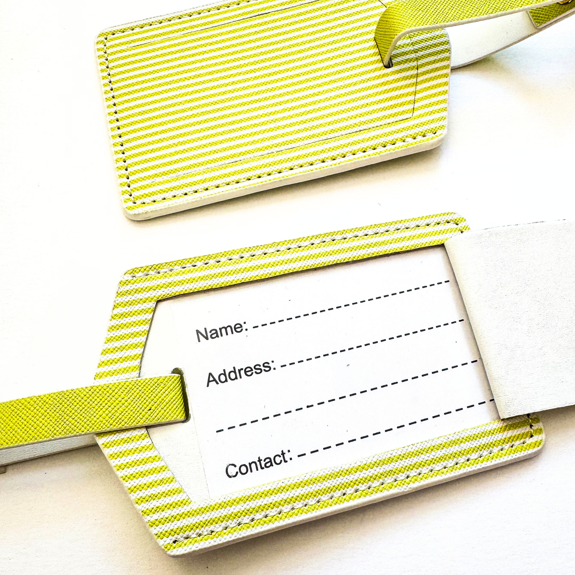 Citrus Lime Stripe Luggage Tag Set | Vegan Leather Travel Accessory | 2-Pack