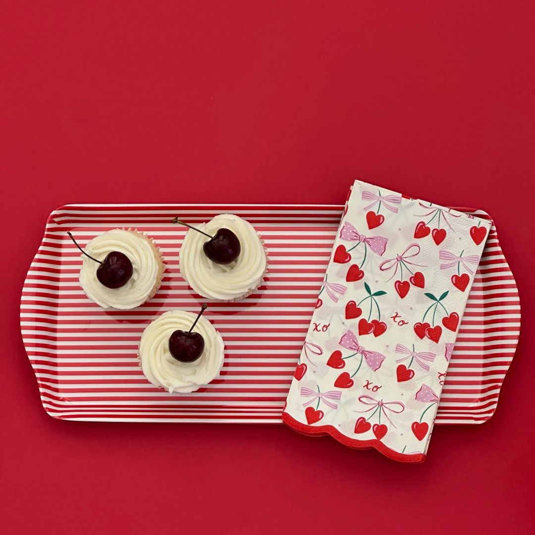 Red Stripe Melamine Multi Purpose Party Tray for Appetizers & Desserts