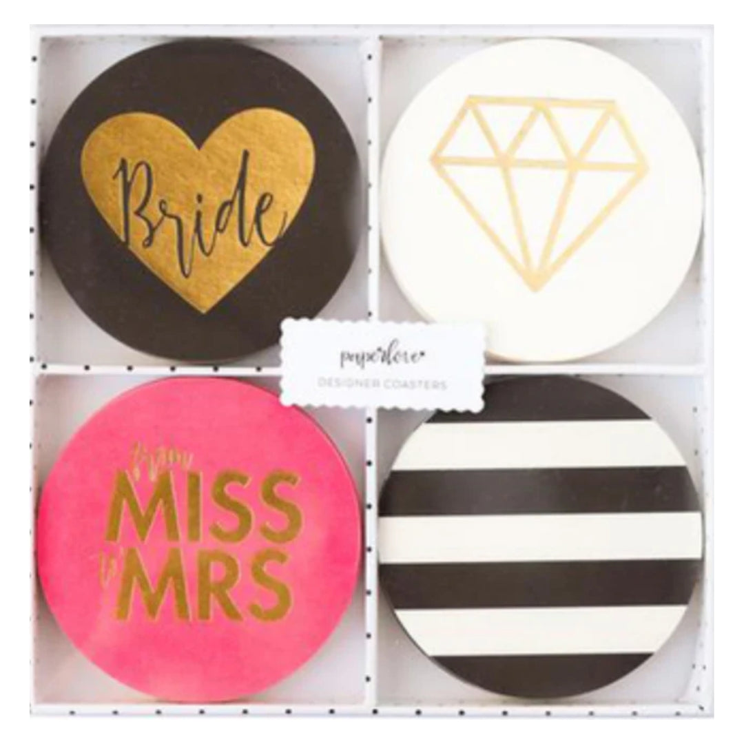 Bride to Be Coasters: Gold Foil Decor for Bachelorette & Bridal Shower Celebrations