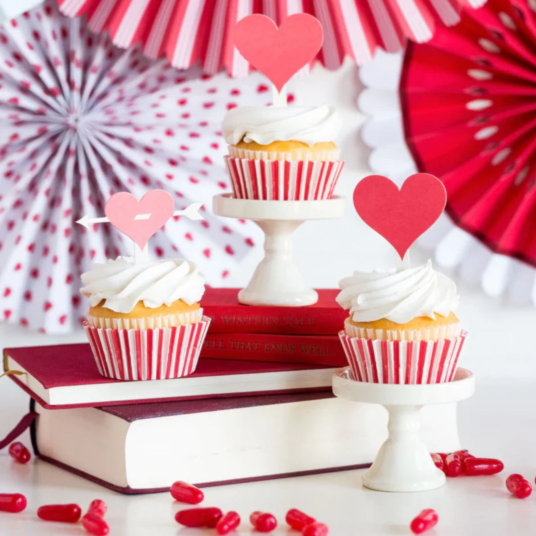 Valentine's Hearts & Arrows Cupcake Kit with Polka Dot Liners Toppers – 24 pcs