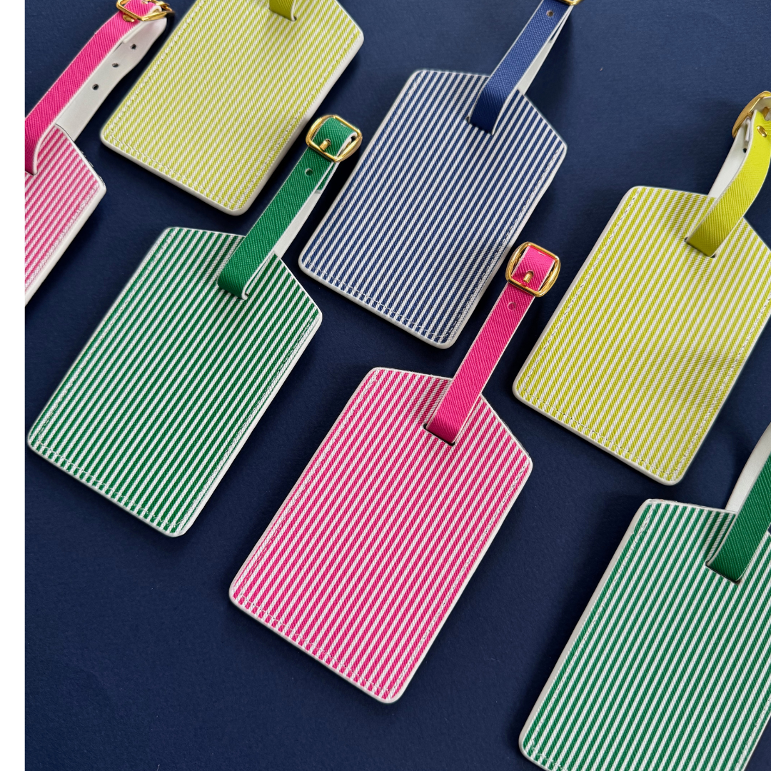 Pink Stripe Luggage Tag Set | Vegan Leather Travel Accessory | 2-Pack