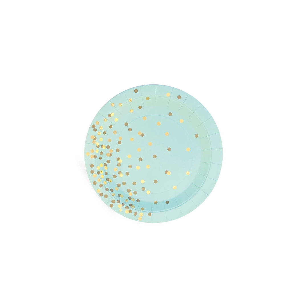 Paper Eskimo Mint Green & Gold Confetti Dessert Plates – 7 Inches, Pack of 12