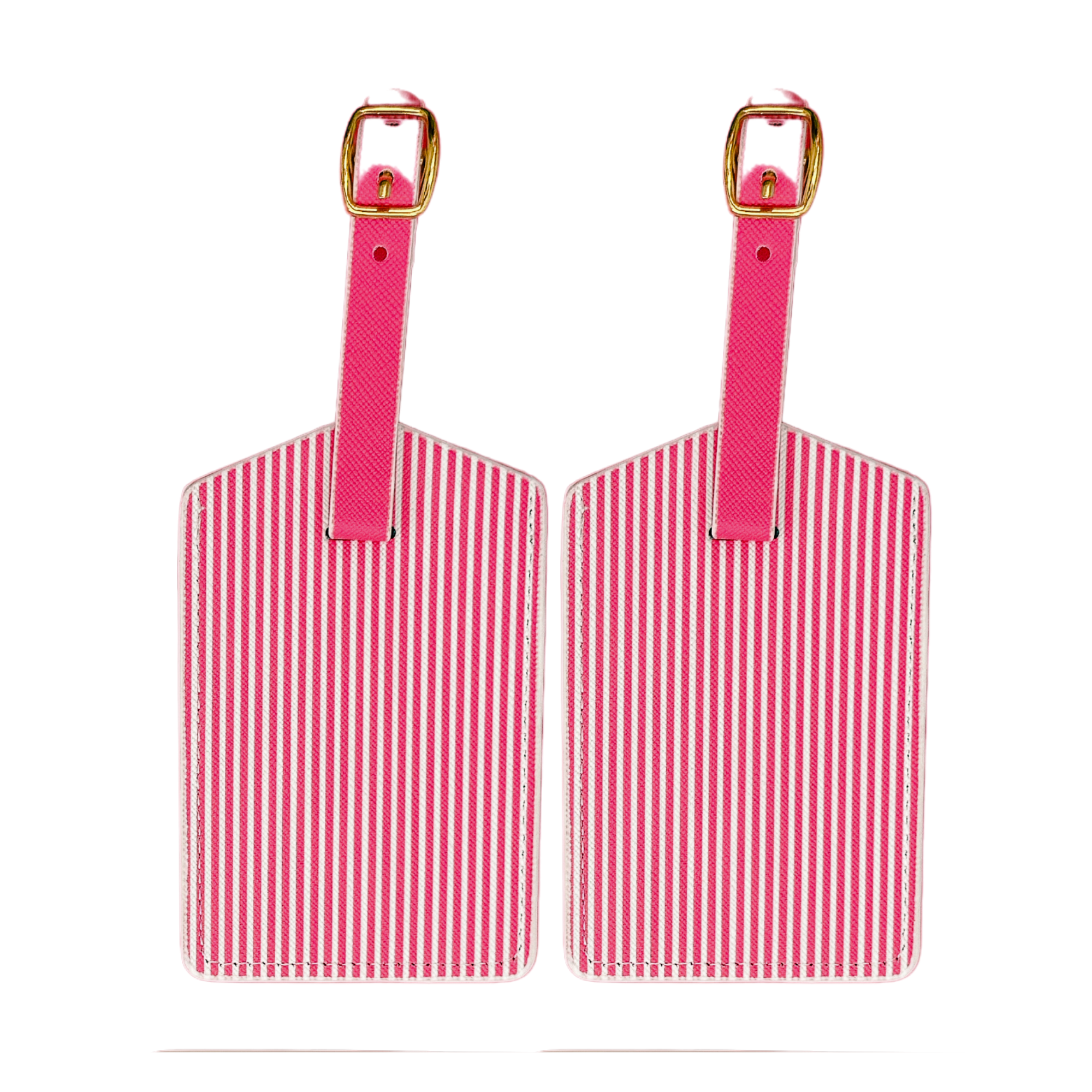 Hot Pink Stripe Luggage Tag Set - Vegan Leather Travel Accessories (2 Pack)