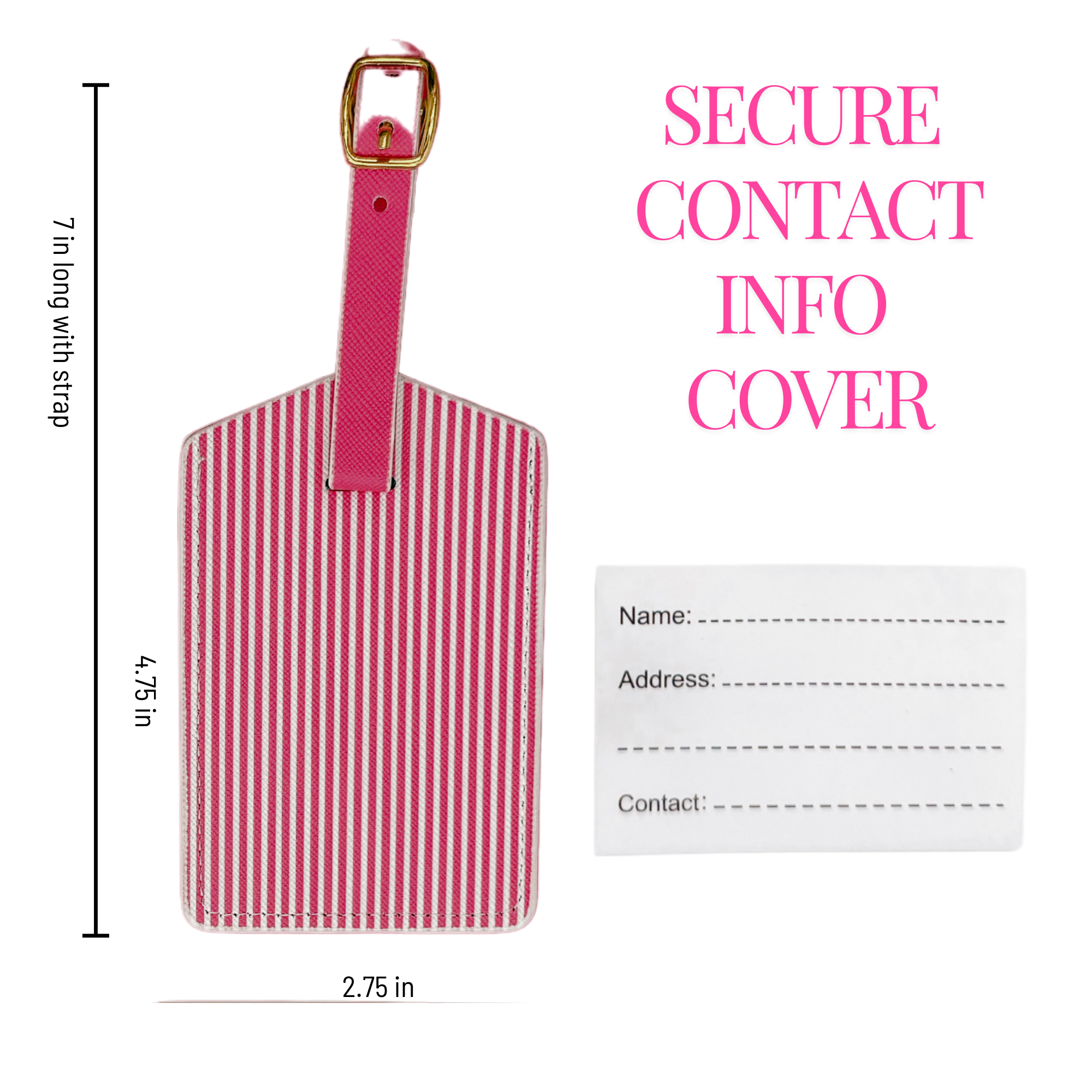 Pink Stripe Luggage Tag Set | Vegan Leather Travel Accessory | 2-Pack