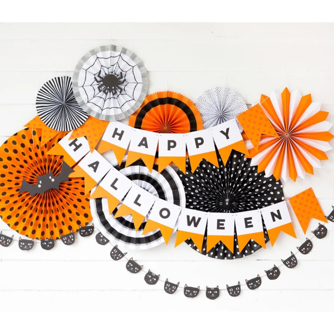 Orange & Black Happy Halloween Banner – 18 Pieces, 10ft Twine for Party