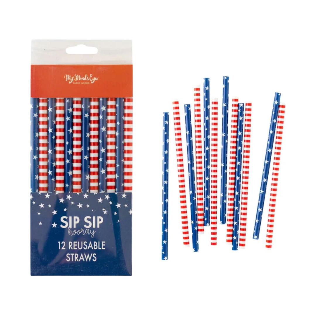 Patriotic Red, White & Blue Reusable Straws