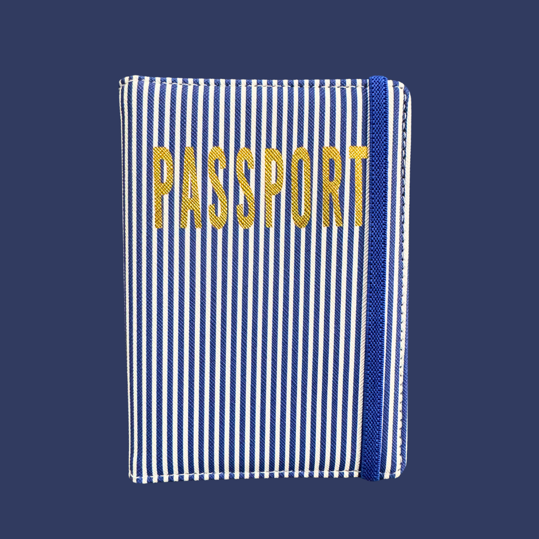 Navy Stripe Passport Case | Vegan Leather Travel Accessory & Holder