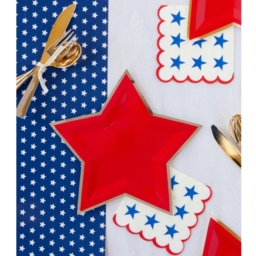 Red Star 4th of July Plate – Patriotic Star-Shaped with Gold Foil Trim