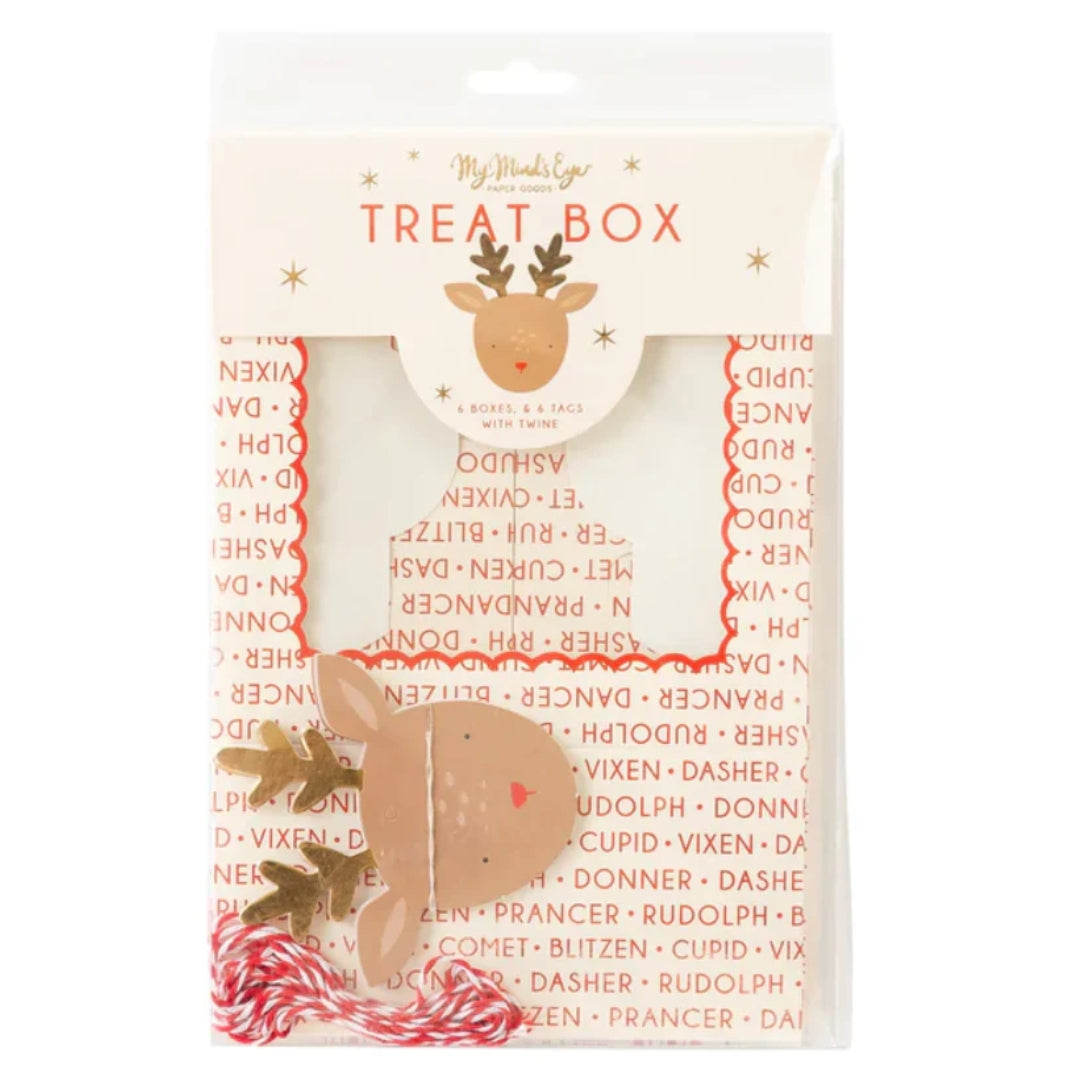 Rudolph Reindeer Treat Box Set - 6 Boxes with Tags & Twine