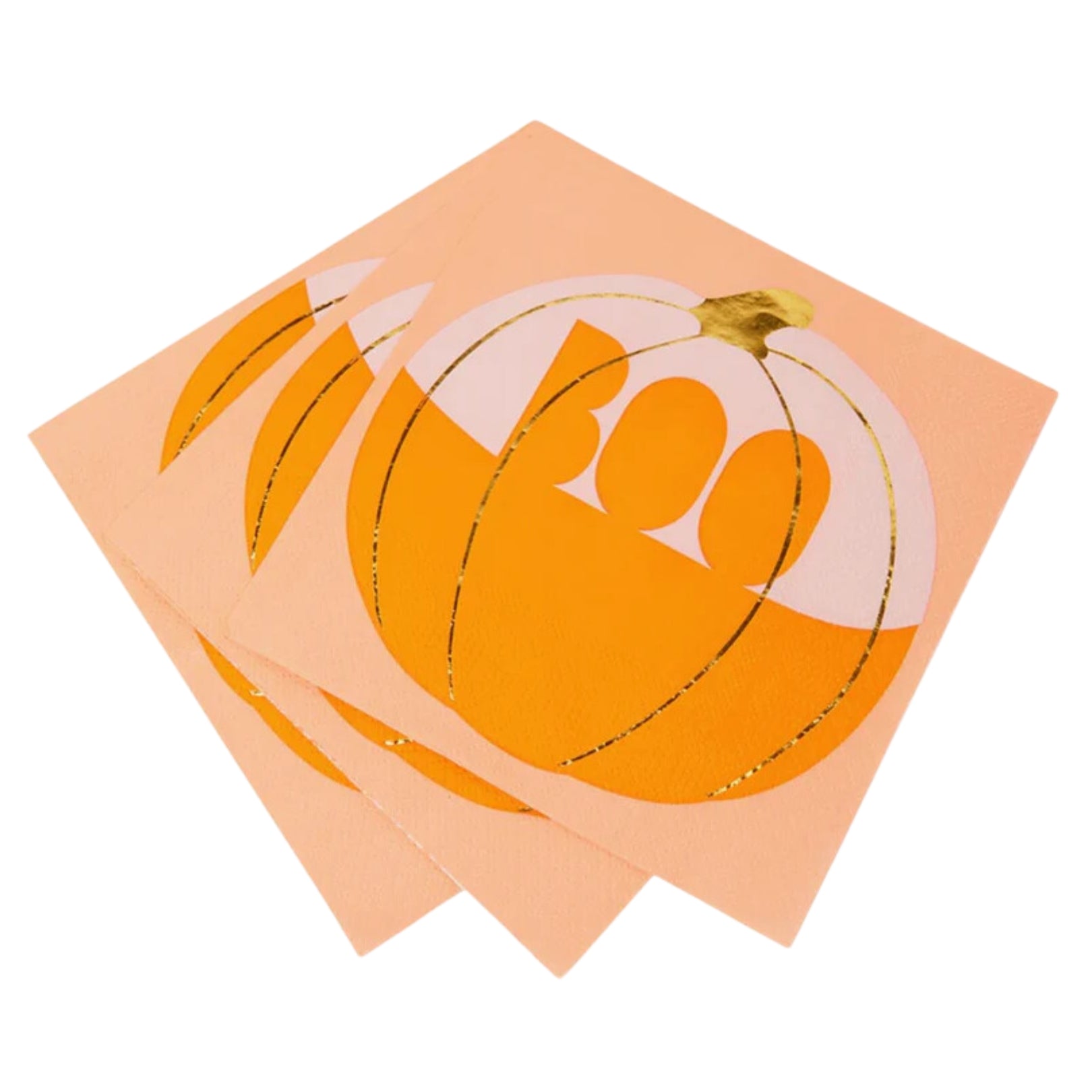 Gold Foil Halloween Pumpkin Napkins with Boo! – 16 Count, 6.5