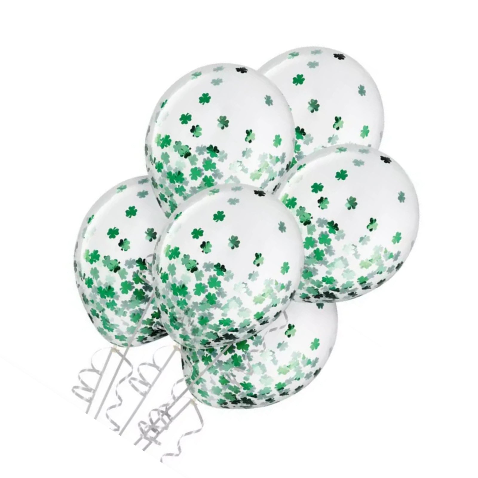 12" Clear Shamrock Confetti Balloons – 6 Ct | St. Patrick’s Day Party Decorations with Green Shamrock Confetti