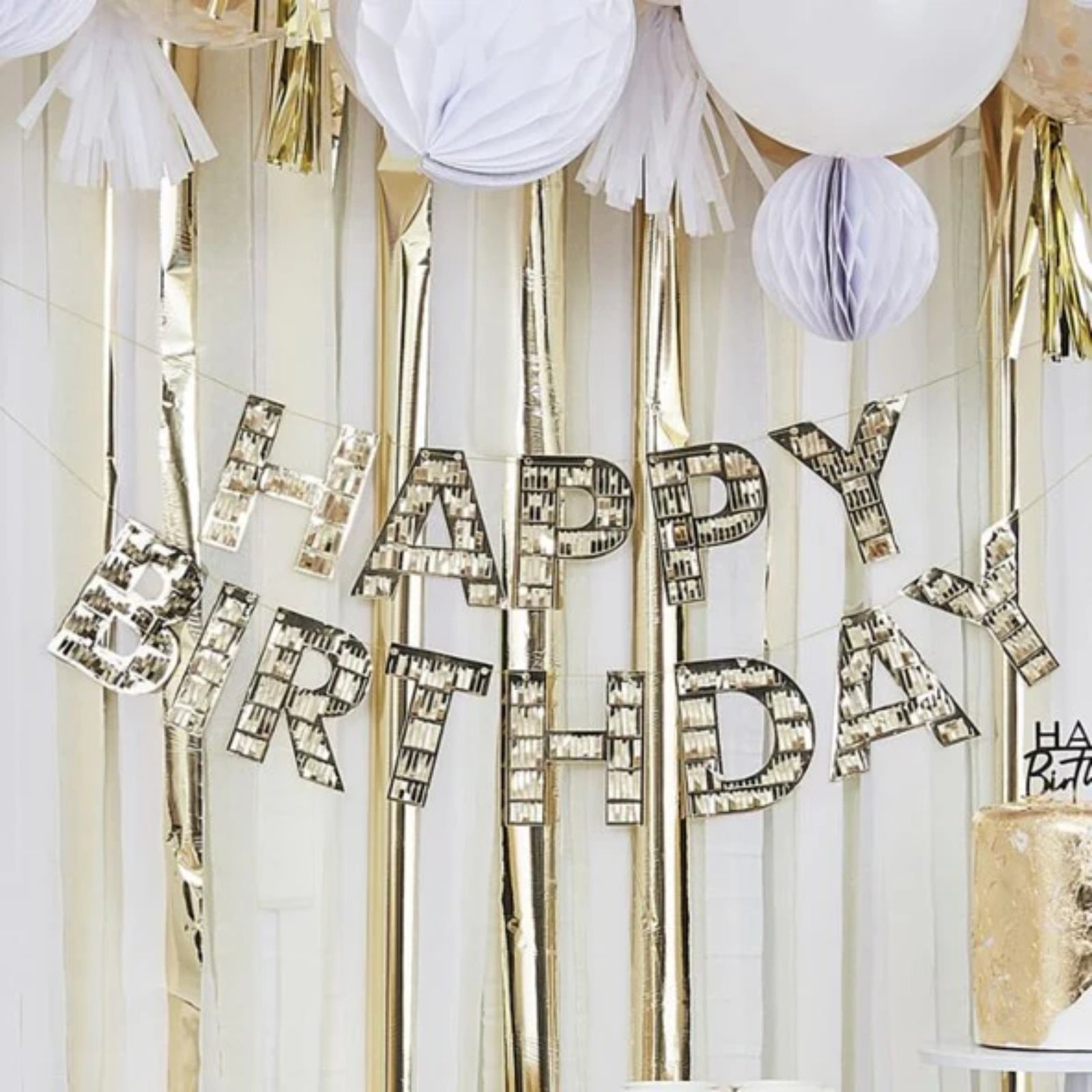 Gold Happy Birthday Fringe Banner – 8 Ft | Metallic Gold Party Decoration for Milestone Birthdays & Celebrations