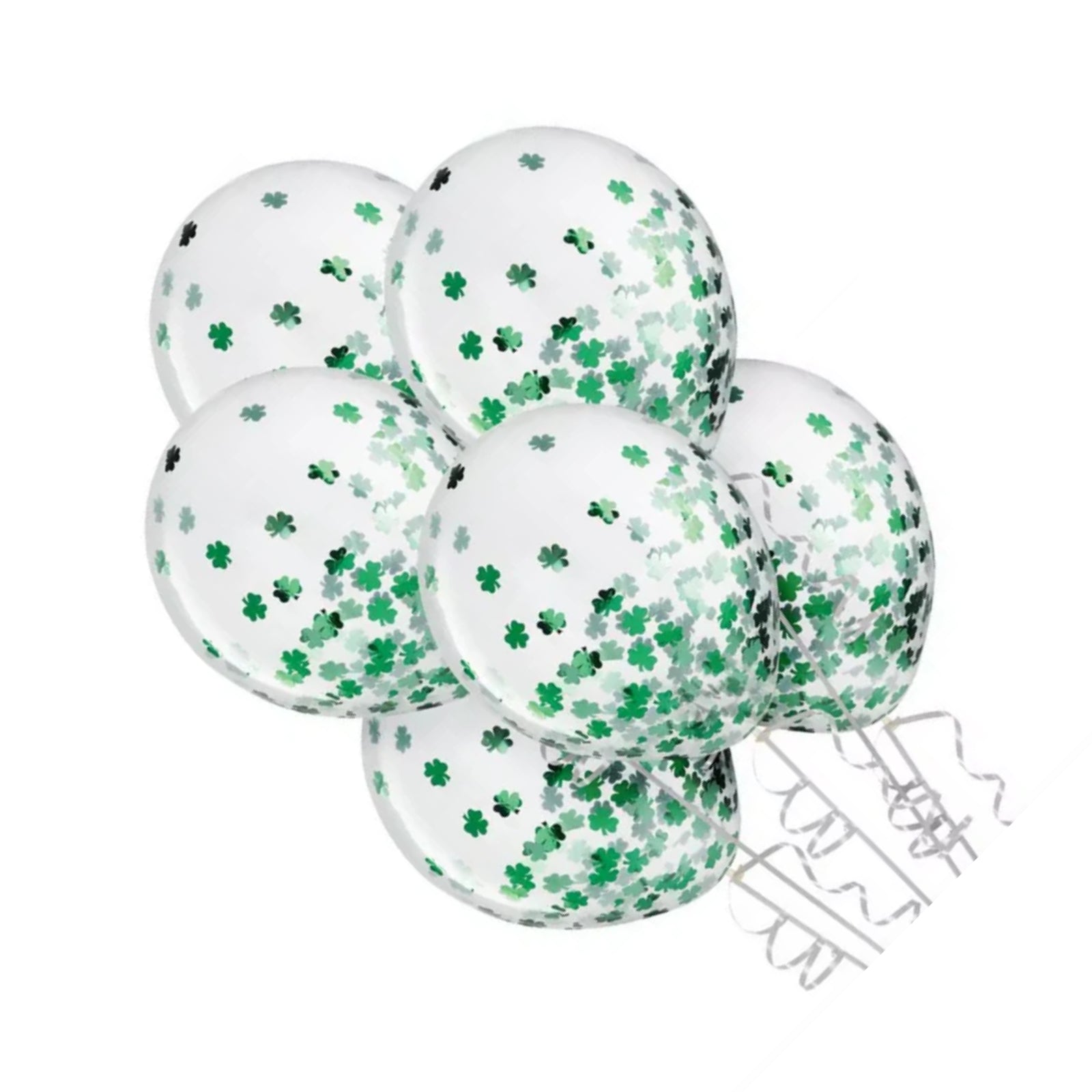 12" Clear Shamrock Confetti Balloons – 6 Ct | St. Patrick’s Day Party Decorations with Green Shamrock Confetti