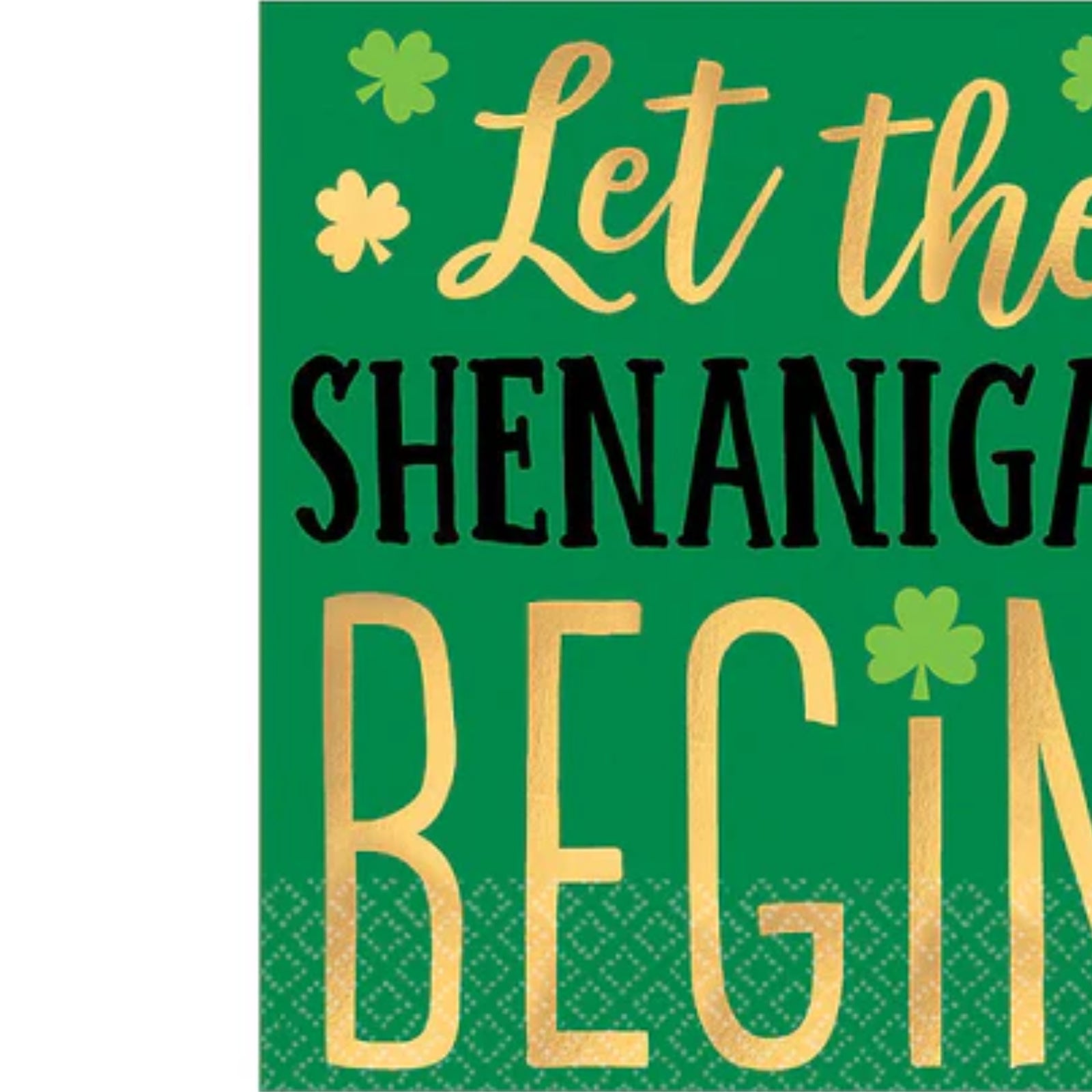 Shenanigans Beverage Napkins – 16 Ct | St. Patrick’s Day Party Napkins with Gold & Green Shamrock Design