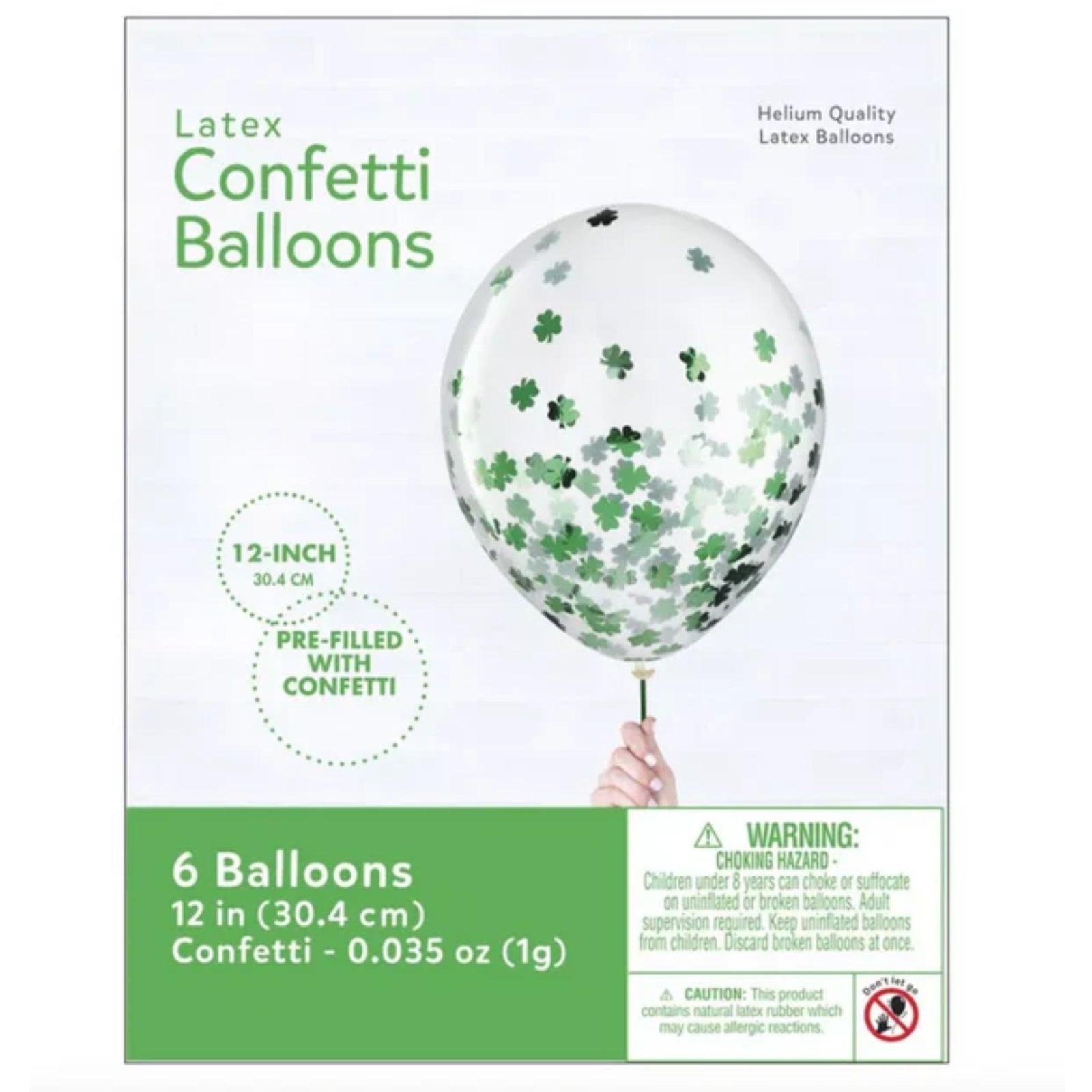 12" Clear Shamrock Confetti Balloons – 6 Ct | St. Patrick’s Day Party Decorations with Green Shamrock Confetti