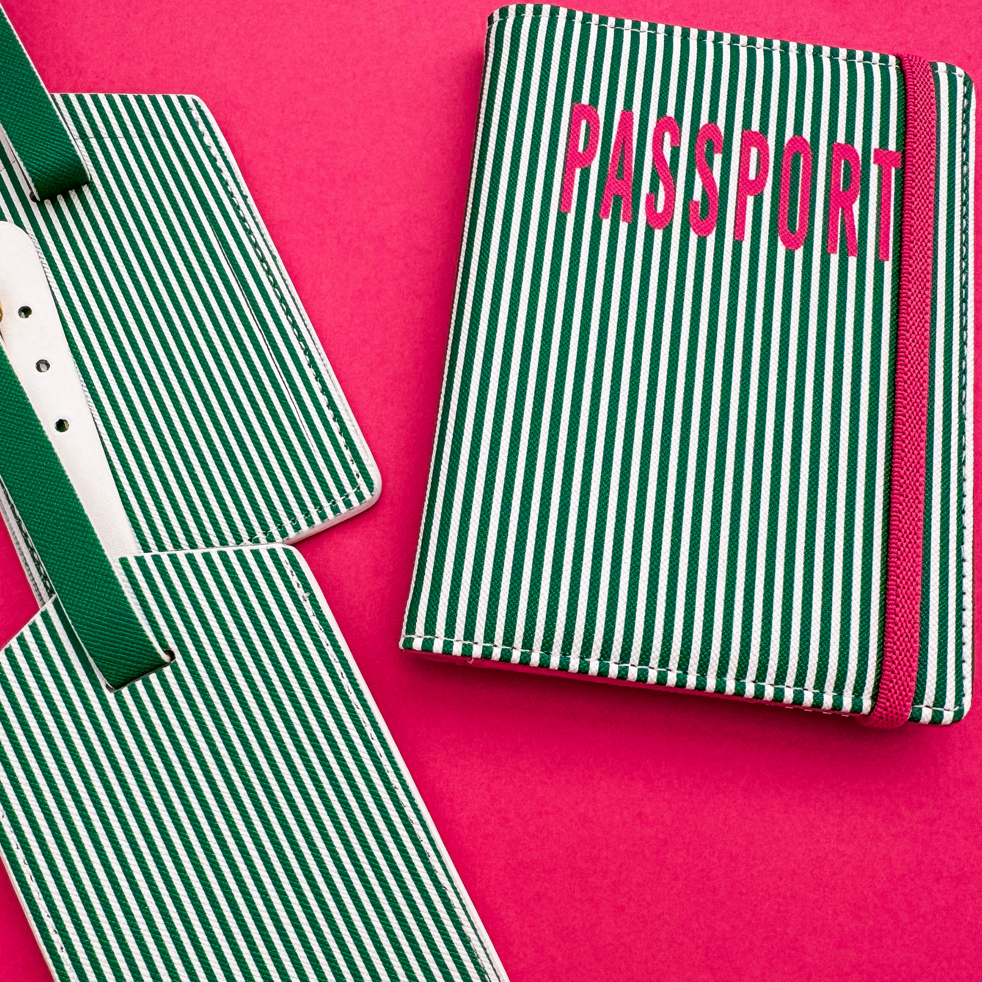 Green Stripe Passport Case | Vegan Leather Travel Accessory & Holder