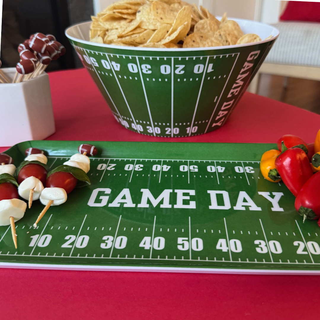 Green Football GameDay Melamine Tray for Appetizers & Tailgate Parties