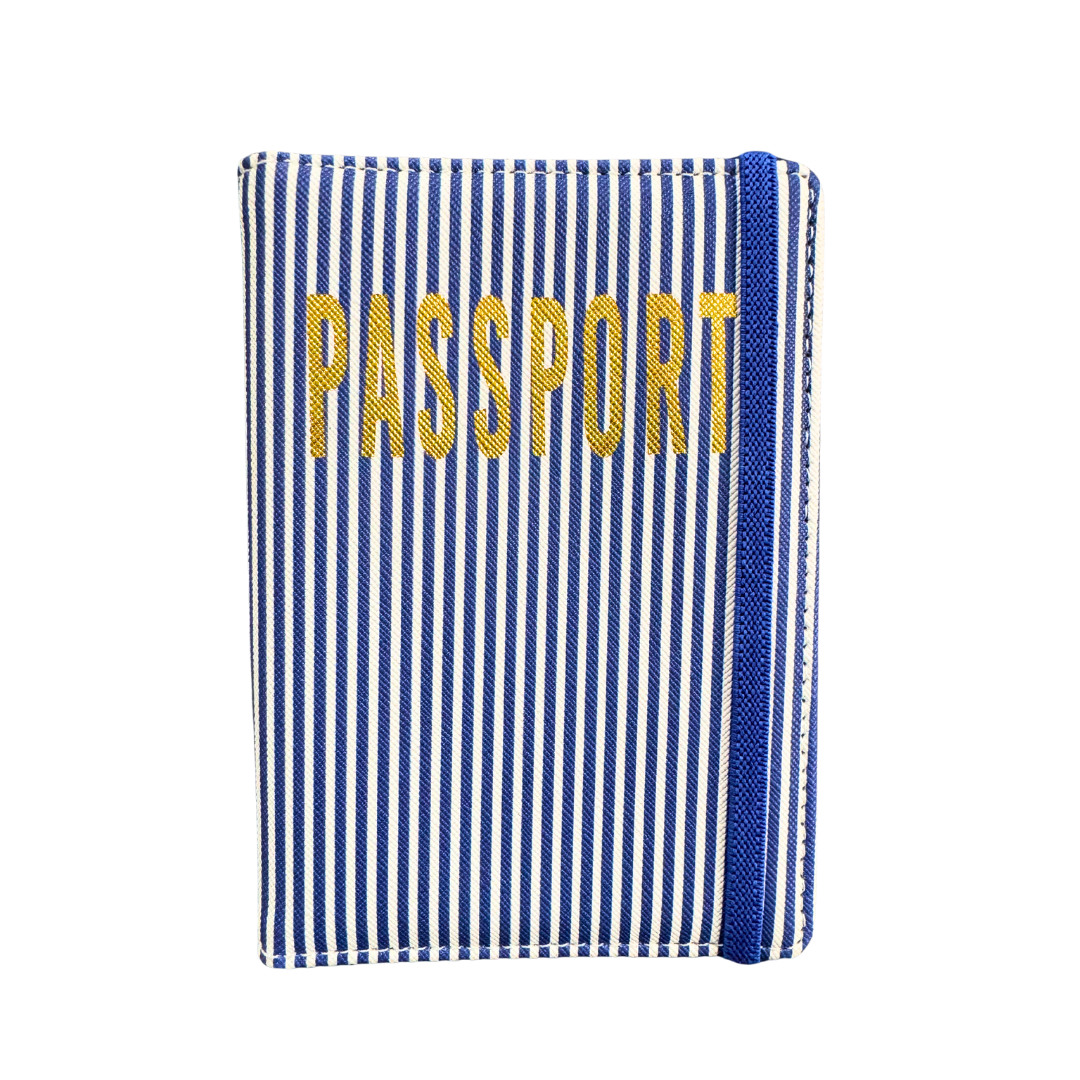 Navy Stripe Passport Case | Vegan Leather Travel Accessory & Holder