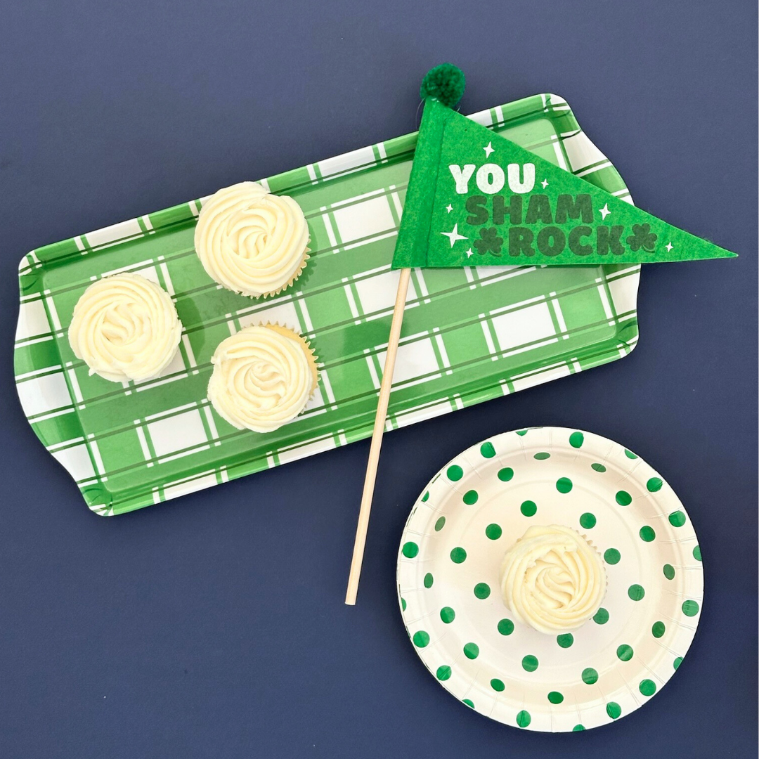 Green Plaid Gingham Reusable Melamine Party Tray for Appetizers & Desserts